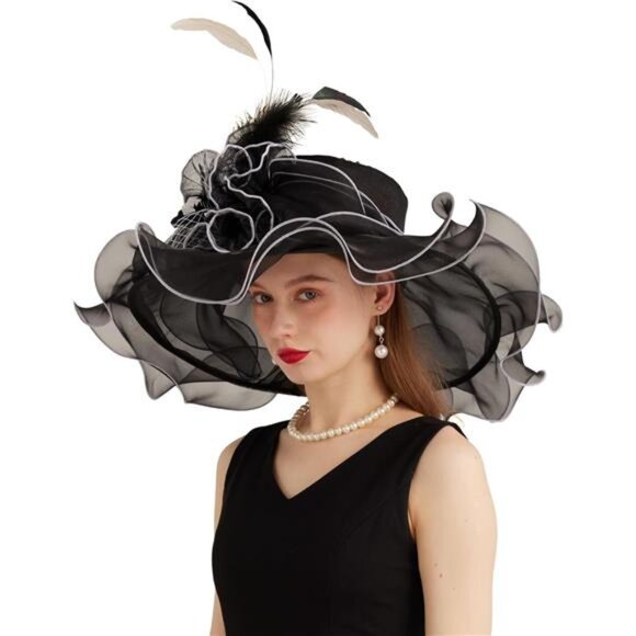 Women's Kentucky Derby Church Dress Hat 10-black,white - Picture 1 of 7